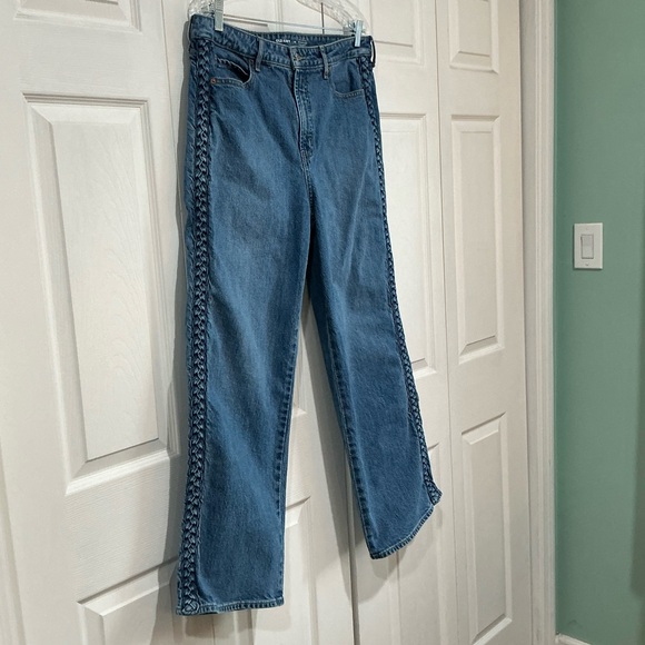 🤎 Old Navy Extra High-Rise Sky-Hi Wide Leg Jeans with Braided Side Trim - 14 - Picture 4 of 8